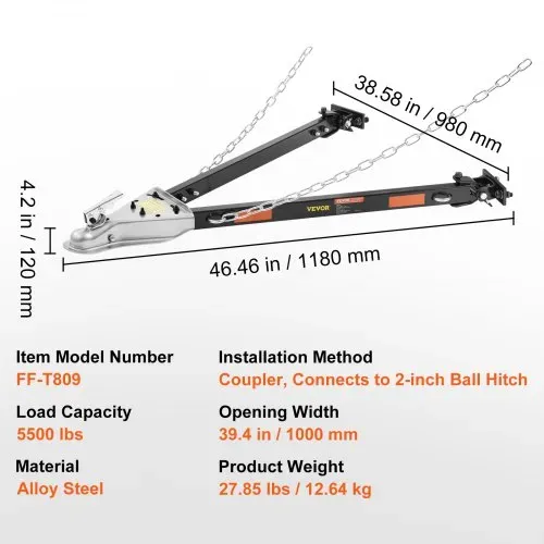 VEVOR Anhängerkupplung, 2495 kg pulverbeschichtete, Universal-Anhängerkupplung aus legiertem Stahl, Kupplung passend für 2-Zoll-Kugelkupplung, 39,4-Zoll-Öffnungsbreite, für Wohnmobil-PKW-Anhänger-LKW – Bild 6