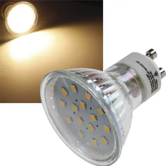 LED Strahler GU10 „H10 SMD“ 15 SMD LEDs 3000k, 50lm, 120°, 230V/0,8W, warmweiß LED Strahler GU10 „H10 SMD“ 15 SMD LEDs 3000k, 50lm, 120°, 230V/0,8W, warmweiß