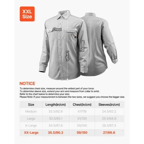 VEVOR FR-Arbeitsjacke für Herren, Flammhemmende Schweißerjacke, maschinenwaschbares hitzebeständiges Schweißerhemd aus Baumwolle, erfüllt ATPV 9,2 cal/cm² Lichtbogenbewertung – Größe XXL, Grau – Bild 6