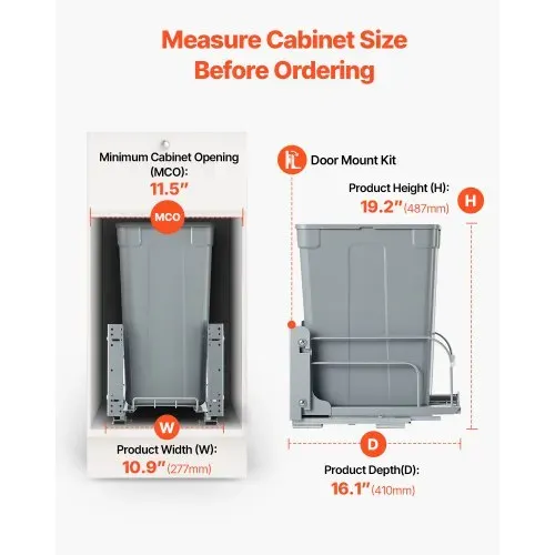 VEVOR ausziehbarer Mülleimer (35 Qt) für Küchenschränke, Unterbau-Abfallbehälter (30 kg belastbar) mit robustem Soft-Close-Schiebesystem aus Metall und Türsatz, für Spüle Unterbau – Bild 3