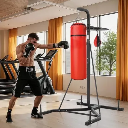 VEVOR 2 in 1 Boxsackständer Trainingsgerät Sandsackgestell aus Stahl, höhenverstellbare Boxsackhalterung (65 kg belastbar), Fitnessgerät Standboxtrainer Speedbag-Ständer für Fitness-Studio – Bild 7