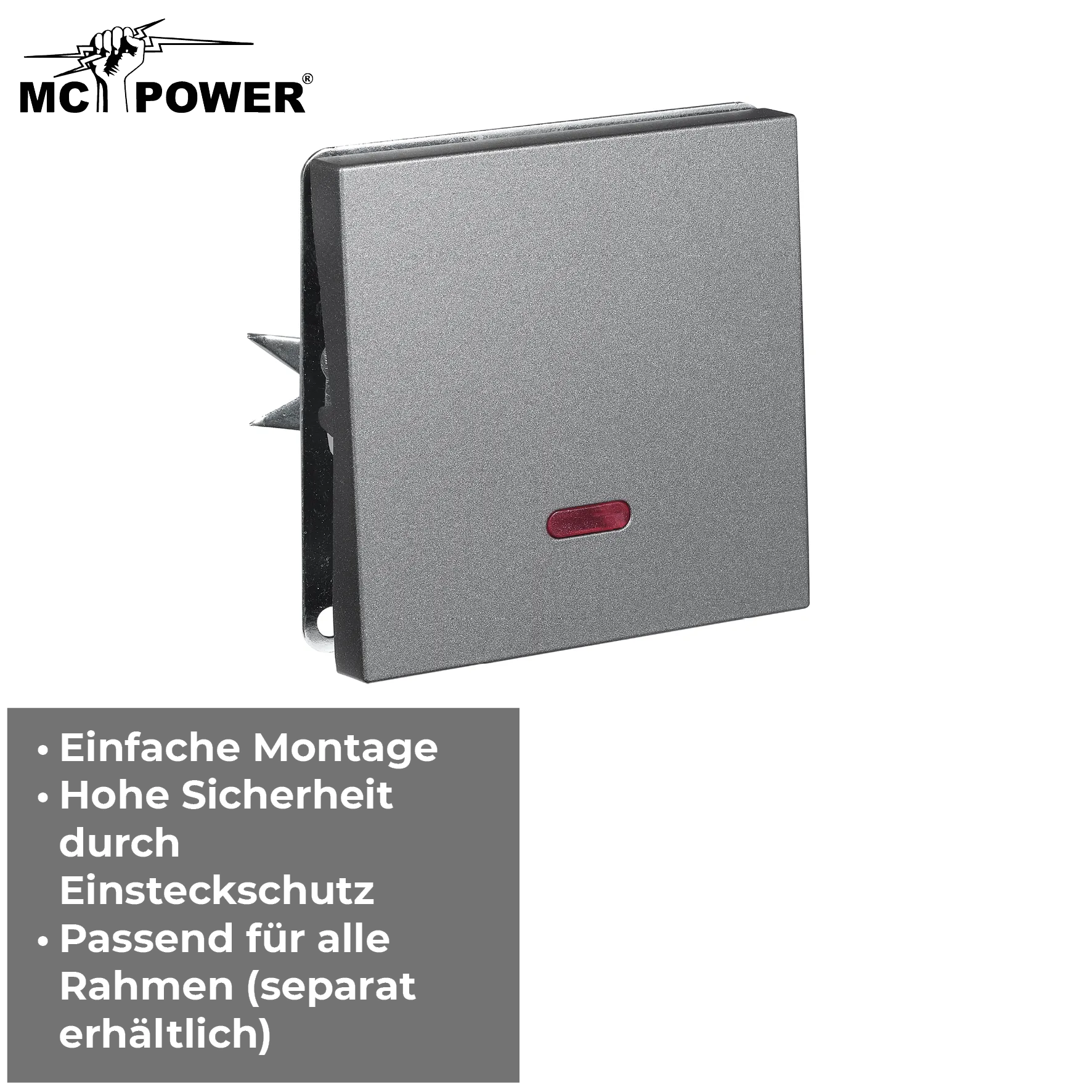 Schalter McPower ''Shallow'' 250V~/10A, UP, Orientierungsleuchte, Steckanschluss, anthrazit – Bild 4