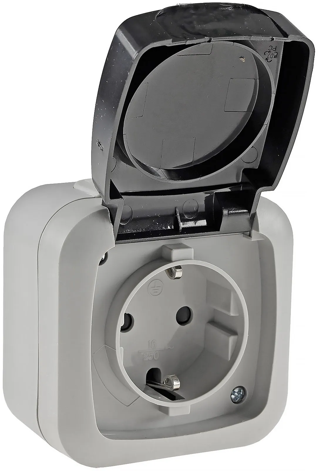 Feuchtraum Steckdose, IP44 250V~/ 16A, inkl. AP-Rahmen, grau Feuchtraum Steckdose, IP44 250V~/ 16A, inkl. AP-Rahmen, grau
