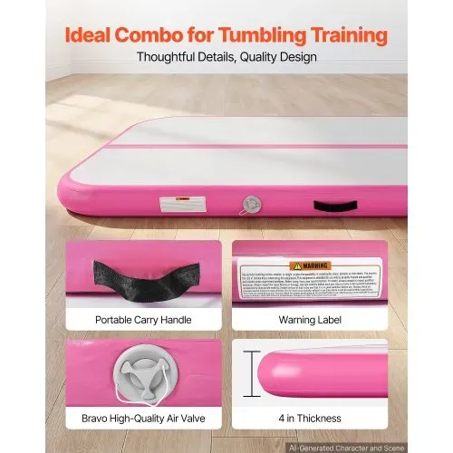 VEVOR Aufblasbare Gymnastikmatte 300x100x10 cm Airtrack-Turnmatte für Training, Wettkampfsport & Yoga, mit Rutschfester Oberfläche, 600-W-Elektroluftpumpe, Reparaturflicken, Düsen & Tasche, Pink – Bild 4