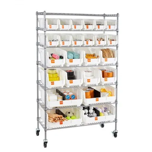 VEVOR Standregal, Lagerregal mit 7 Ebenen & 24 Stapelboxen, Bücherregal, Küchenregal mit Rollen, Werkzeugaufbewahrung für Garage, Lager, Büro, Restaurant, Klassenzimmer, Küche, 355x900x1480 mm – Bild 10
