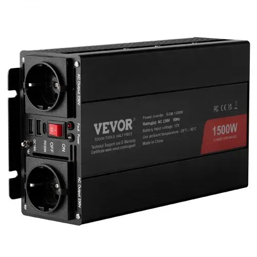 VEVOR Modifizierter Sinus-Wechselrichter, 1500 W DC 12 V AC 230 V Wechselrichter mit 2 AC-Steckdosen 2 USB-Anschlüssen 1 Typ-C-Anschluss 6 Ersatzsicherungen für Smartphone, Laptops – Bild 10