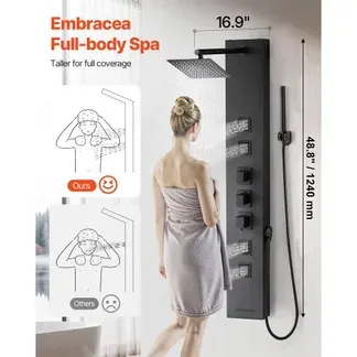 VEVOR Duschpaneel-Turmsystem (4 in 1) mit Regenwasserfall-Duschkopf, (124 cm) Duschsäule aus gebürstetem Edelstahl, Regenmassagesystem zur Wandmontage, mit Handbrause & 4 kleiner Massagedüsen VEVOR Duschpaneel-Turmsystem (4 in 1) mit Regenwasserfall-Duschkopf, (124 cm) Duschsäule aus gebürstetem Edelstahl, Regenmassagesystem zur Wandmontage, mit Handbrause & 4 kleiner Massagedüsen
