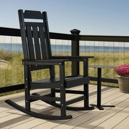 VEVOR 2 Stück Veranda-Schaukelstuhl, HIPS-Schaukelstuhl für draußen, Terrassen-Schaukelstuhl mit hoher Rückenlehne und glatten Armlehnen, trägt bis zu 180 kg, für Garten, Balkon, Veranda, schwarz – Bild 7
