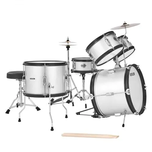 VEVOR Schlagzeug Set, 5-teilig, inkl. 40,6 cm Basstrommel, 25,4 cm Snare, 20,3 cm & 25,4 cm Tomtoms, 33 cm Standtom, 25,4 cm Crash-Becken & 20,3 cm Hi-Hat, für Kinder von 6–13 Jahren Silber – Bild 9