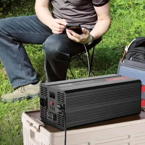 VEVOR Sinus-Wechselrichter 5000 W DC 12 V auf AC 230 V Wechselrichter mit 2 AC-Steckdosen 2 USB-Anschlüssen 1 Typ-C-Anschluss LCD-Display und Fernbedienung für Haushaltsgeräte mit hoher Belastung – Bild 7