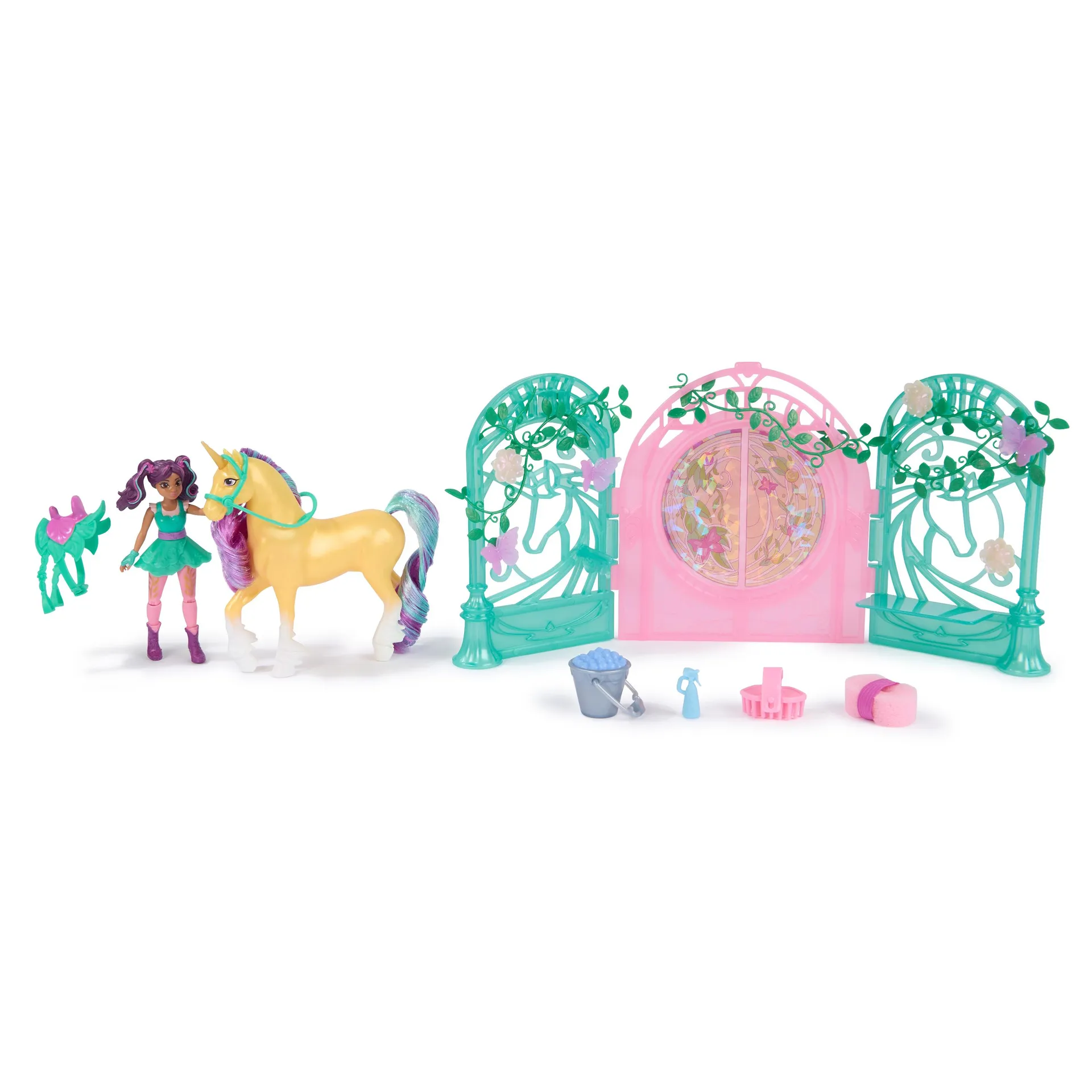 Unicorn Academy - Ava und Einhorn Leaf Stall Spielset mit Farbwechseleffekt und ca. 12 cm großen Originalfiguren zur beliebten Netflix Serie, mit 15 Accessoires – Bild 2