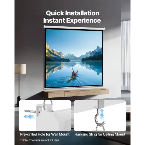VEVOR manuelle Projektionsleinwand Beamer Leinwand, 120 Zoll 1:1 4K 1080 HD, einziehbare Projektionsleinwand, wandmontierte Filmprojektion mit Zugseil, tragbare Rolloleinwand Heimkino – Bild 4