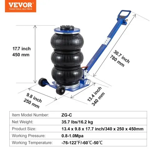VEVOR Pneumatischer Wagenheber Air Jack 3 t, Blau Dreifachbeutel Luftheber 140-450 mm Hubhöhe Sack Luftwagenheber, 5 Minuten Hub Luftheber Wagenheberheber Wagenheber für SUV, Lkw Blau – Bild 6