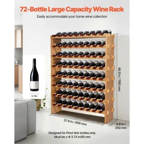 VEVOR stapelbares modulares Weinregal für 72 Flaschen, 8-stöckig, Flaschenregal mit 80 kg Gesamtbelastbarkeit, wackelfrei, Weinflaschenständer für Küche Weinkeller Bar, Weinflaschenhalter Natur VEVOR stapelbares modulares Weinregal für 72 Flaschen, 8-stöckig, Flaschenregal mit 80 kg Gesamtbelastbarkeit, wackelfrei, Weinflaschenständer für Küche Weinkeller Bar, Weinflaschenhalter Natur
