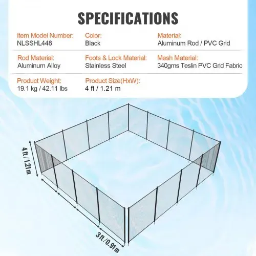 VEVOR Poolzaun, 1,21 x 14,63 m, abnehmbarer Kindersicherheits-Poolzaun, einfache DIY-Installation, Schwimmbadzaun, 340 g Teslin-PVC-Poolzaunnetz, schützt Kinder und Haustiere – Bild 6