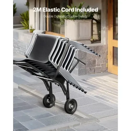 VEVOR Klappbarer Stuhlständer, 68 kg Tragkraft, Klappstuhlwagen zum Stapeln von 10 Stühlen, multifunktionaler Stuhlwagen aus Metall mit Gummirädern, Stuhlhalter zum Schieben, Mattschwarz – Bild 4