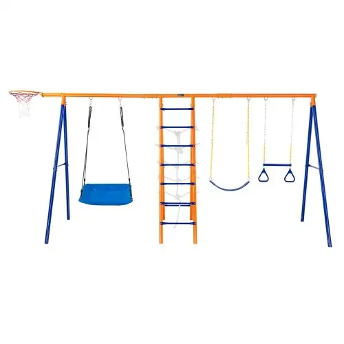 VEVOR Schaukel-Sets für den Garten, 6-in-1-Schaukel-Set mit 2 Schaukeln, Trapezstange, Kletterleiter, Kletternetz und Basketballkorb, 200 kg Tragkraft, robustes Metall-Schaukel-Set für den Außenbereich für Kinder ab 3 Jahren – Bild 9