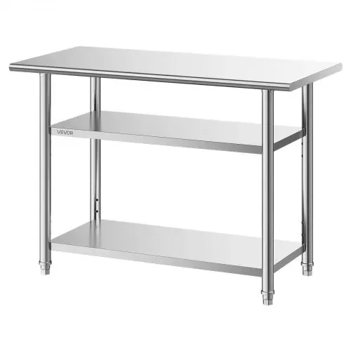 VEVOR Gastronomie Arbeitstisch 1219 x 610 x 864 mm, Edelstahltisch mit 3 Ebenen & Höhenverstellbaren Ablagen Belastbarkeit Top 245 kg & 2 Unterablagen je 204 kg Vorbereitungstisch für Restaurant – Bild 9