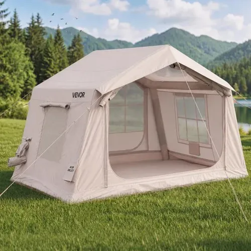 VEVOR Aufblasbares Zelt Glamping Luftzelt 3-5 Personen mit Pumpe Beige, für Outdoor-Aktivität Wasserabweisendes 420D Oxford-Gewebe Dachfenster Ofenrohrdurchführung Netzfenster & Tragetasche – Bild 7