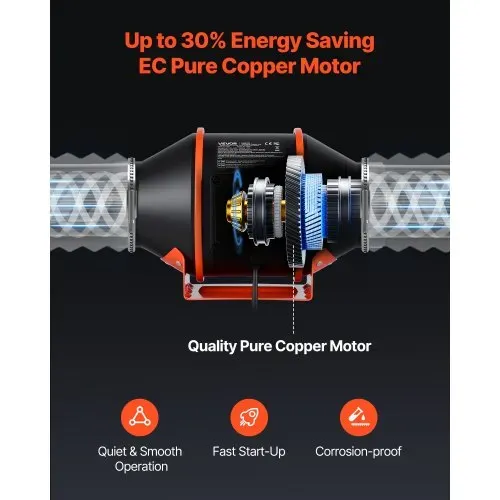 VEVOR 101,6mm Rohrventilator Regelbar, 349m³/h Inline-Rohrlüfter mit PWM & App-Steuerung, Kanalventilator mit 10 Stufen 9h Timer EC-Motor, Abluftventilator für Gewächshaus Badzimmer Keller Rauchabzug – Bild 4