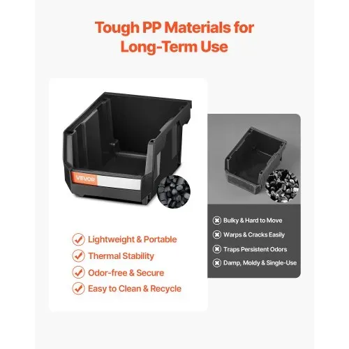 VEVOR Stapelboxen Wandmontage, 137x105x75mm (12er-Pack) & 3 Metallschienen, Sichtlagerboxen für Schrauben, Muttern, Bolzen, Nägel, Werkzeug-Organizer für Werkstatt, Bastelraum, Garage, Schwarz – Bild 2