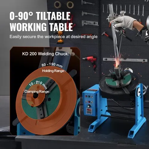 VEVOR Schweißdrehtisch 120 W Schweißpositionierer 0,5–6U/min Manipulator 25 kg(Horizontal)/50 kg(vertikal) Drehtisch 0–90° Neigungswinkel KD200-Dreibackenfutter zum Schneiden, Schleifen, Montieren – Bild 2