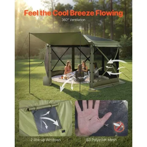 VEVOR Pop-up-Pavillon, 3,6x3,6 m, großes 6-seitiges Campingzelt mit abnehmbarem Dach & Tragetasche, Partyzelt, Sonnenschutz für 8-10 Personen, für Garten & Terrasse, Grün – Bild 5