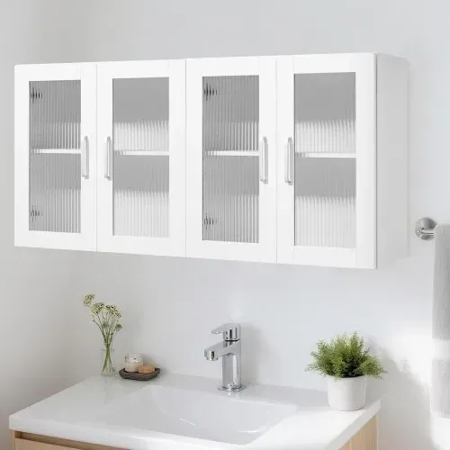 VEVOR Wandschrank für Waschküche, 2-stöckiger Wandhängeschrank mit verstellbarer Ablage, Küchenschrank mit 4 Türen, für Küche Bad Wäscherei, 122x30,x61 cm, 72,6 kg belastbarer Oberschrank – Bild 7