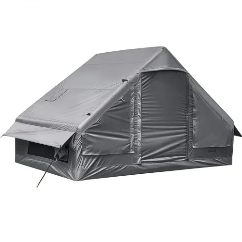 VEVOR Aufblasbares Zelt Campingzelt Luftzelt 2-4 Personen mit Pumpe Grau, für Outdoor-Aktivitäten Wasserabweisendes 420D Oxford-Gewebe Dachfenster Ofenrohrdurchführung Netzfenster & Tragetasche – Bild 9