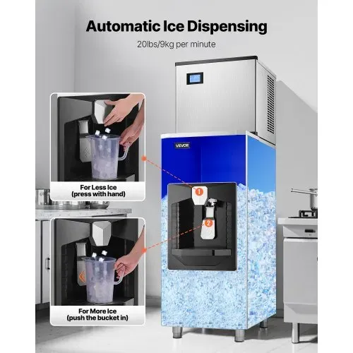 VEVOR Eisspender Eisvorratsbehälter mit 80 kg Fassungsvermögen, 9 kg/min automatische Eisausgabe mit Zerkleinerer, höhenverstellbare Füße, für gewerbliche Eismaschinen Restaurants Hotels VEVOR Eisspender Eisvorratsbehälter mit 80 kg Fassungsvermögen, 9 kg/min automatische Eisausgabe mit Zerkleinerer, höhenverstellbare Füße, für gewerbliche Eismaschinen Restaurants Hotels