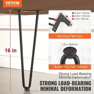 VEVOR 4er-Set Tischbeine Haarnadelbein 406mm hoch 110x110mm Montageplatte Kohlenstoffstahl Pulverbeschichtet Hairpinlegs 227kg Tragfähigkeit Ideal für Küchentische Wohnzimmerkonsolen Studio-Tische VEVOR 4er-Set Tischbeine Haarnadelbein 406mm hoch 110x110mm Montageplatte Kohlenstoffstahl Pulverbeschichtet Hairpinlegs 227kg Tragfähigkeit Ideal für Küchentische Wohnzimmerkonsolen Studio-Tische