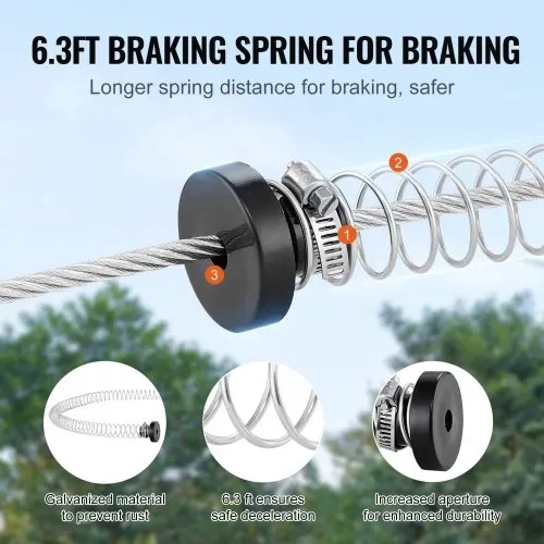 VEVOR Zipline Seilrutsche 24,38 m Seilbahn, Zip Line Kit bis 150 kg, Backyard Zip Line Kit mit Verbessertem Federbremssystem, Seilbahn für Garten Außenbereich (Nur für Teenager. Nicht für Erwachsene.) – Bild 3