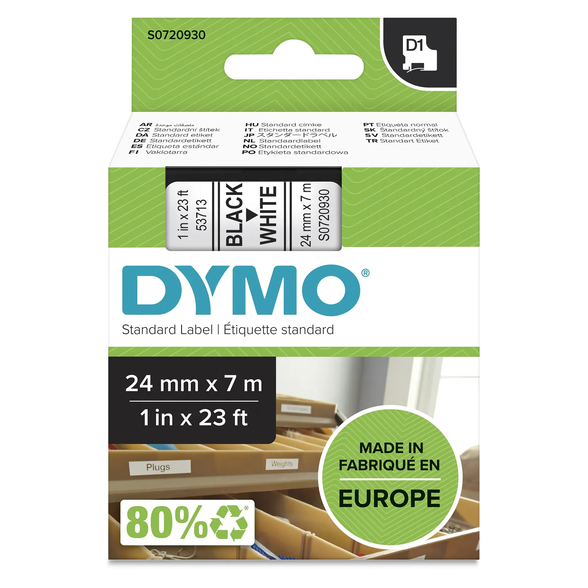 DYMO Original D1-Etikettenband | schwarz auf weiß | 24 mm x 7 m | selbstklebendes Schriftband | für LabelManager-Beschriftungsgerät DYMO Original D1-Etikettenband | schwarz auf weiß | 24 mm x 7 m | selbstklebendes Schriftband | für LabelManager-Beschriftungsgerät