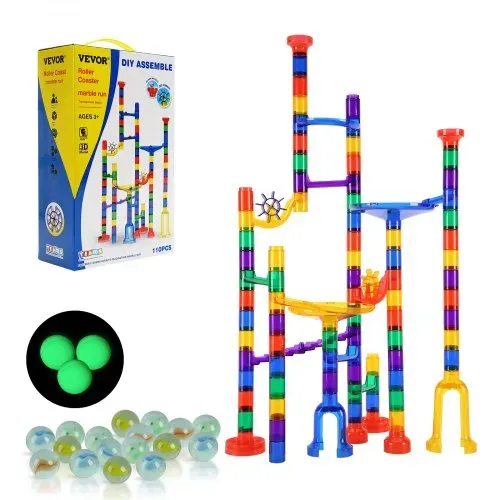VEVOR Murmelbahn-Set 110-teiliges Murmellabyrinth-Baustein-Denkspiel, mit 10 im Dunkeln leuchtenden Murmeln + 20 Glasmurmeln, pädagogisches Lernrennbahn-MINT-Spielzeug, für Kinder ab 3 Jahren – Bild 8