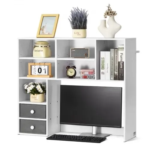 VEVOR Schreibtisch Bücherregal 3-stufiger Organizer (94 x 25,4 x 79,2 cm) Tischregale Organizer Ausstellungsregal aus Spanplatte + Melaminpapier, Regal mit rutschfesten Füßen, für Büro Weiß – Bild 9