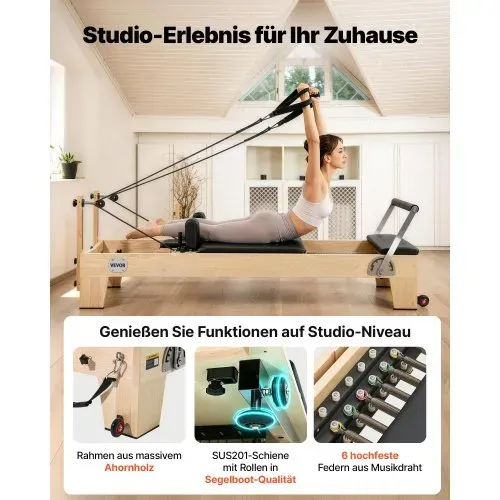 VEVOR Pilates Reformer Trainingsgerät aus Holz für den Einsatz im Heim-Fitnessstudio, Pilates-Bett mit doppeltem Widerstand – Feder & Kordel, Ausrüstung mit Sitzbox , bis zu 181,44 kg VEVOR Pilates Reformer Trainingsgerät aus Holz für den Einsatz im Heim-Fitnessstudio, Pilates-Bett mit doppeltem Widerstand – Feder & Kordel, Ausrüstung mit Sitzbox , bis zu 181,44 kg