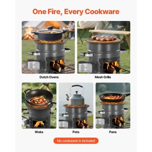 VEVOR Raketenofen, BBQ Rakete Holzofen mit Tragetasche, SPCC-Stahl, Doppeltür, zum Verbrennen von Zweigen, Stöcken oder Holzkohle zum Outdoor Kochen, Camping Outdoor-Campingkocher, Campinggrill – Bild 5