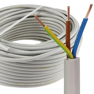 Stromleitung „NYM-J“, 50m, isoliert 3G2,5, grau, Außen-Ø 8,2mm, Ring Stromleitung „NYM-J“, 50m, isoliert 3G2,5, grau, Außen-Ø 8,2mm, Ring