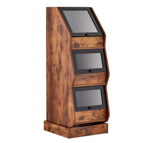 VEVOR Brotkasten Freistehend Brotschrank mit vier Rollen aus MDF Braun Ideal für Bagels, Muffins & Selbstgebackenes Brot, Einschiebbare Klapptüren mit Griffen, Transparentem Acrylfenster, 3 Ebenen – Bild 10