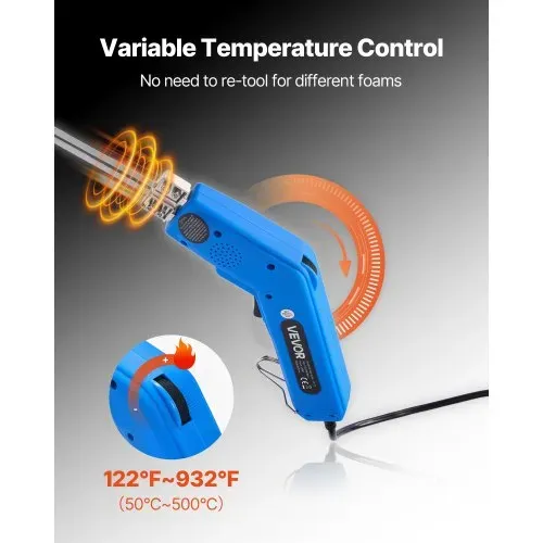 VEVOR Styroporschneider, 200 W Styrocutter, 50-500 °C einstellbarer Schaumstoffschneider mit 150 mm & 200 mm Schneidklingen für KT-Platten, Polyethylen, Schwamm, Gummi – Werkzeugkasten enthalten – Bild 2