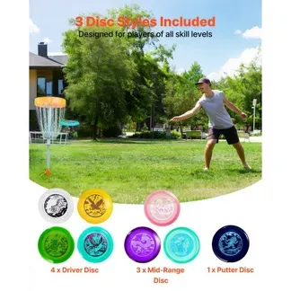 VEVOR Discgolf-Set Starterset (8 Stk.), Anfänger-Frisbees für Ganzkörper-Krafttraining, mit Putter, Mid-Range, Driver, für Garten Rasen Strand Park im Freien VEVOR Discgolf-Set Starterset (8 Stk.), Anfänger-Frisbees für Ganzkörper-Krafttraining, mit Putter, Mid-Range, Driver, für Garten Rasen Strand Park im Freien