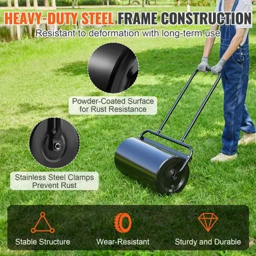 VEVOR Rasenwalze 695x320x1130mm Handwalze Eisen und Q235 Gartenwalze 46L Ackerwalze mit einem Wassereinlass Rasenroller Walze mit U-förmigen Griff Ideal für Gärten Bauernhöfe große Grünflächenparks – Bild 3