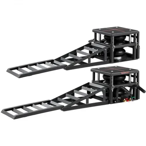 VEVOR Air tragbare Autohebebühnen 2 Stk. 5 t, max. Hubhöhe 32 cm, pneumatische Rampenheber mit Luftfederung & Radkeile & Verlängerungsrampen & erhöhte Säulen, für Limousinen SUVs Pickups – Bild 10