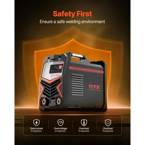 VEVOR MMA-Schweißgerät, 205A 2-in-1 MMA Lift TIG-Stabschweißgerät, IGBT-Inverter-Schweißgerät mit Digitalanzeige, Hot Start Arc Force Anti-Stick (Lift-Brenner nicht im Lieferumfang enthalten) – Bild 3