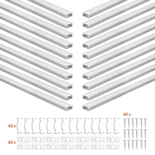 VEVOR LED Profil 20er-Pack 1 m, Eloxierte Aluminiumprofile mit Milchiger Abdeckung, Endkappen & Befestigungsclips, Kanäle, Diffusor für LED-Streifen, Ideal für Unterbau-Arbeitsplatten, U Form – Bild 8