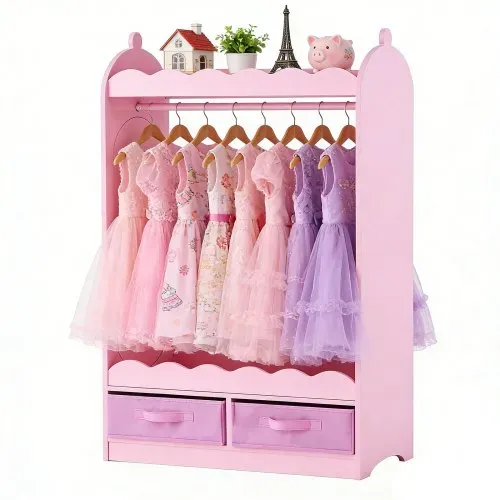 VEVOR Kinderkleiderschrank 604x339x1080mm, Kindergarderobe mit Spiegel Kleiderstange Ablagen, Verkleidungsschrank aus MDF mit Stoffschubladen für Mädchen, Kinderschrank für Kostüme Schlafzimmer, Rosa VEVOR Kinderkleiderschrank 604x339x1080mm, Kindergarderobe mit Spiegel Kleiderstange Ablagen, Verkleidungsschrank aus MDF mit Stoffschubladen für Mädchen, Kinderschrank für Kostüme Schlafzimmer, Rosa