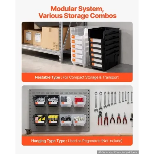 VEVOR Stapelboxen, 377 x 215 x 180 mm (12er-Pack), Sichtlagerboxen, Sichtlagerkasten zum Organisieren & Aufbewahren von Kleinteilen, Bürobedarf & anderem Zubehör, schwarz & transparent – Bild 3