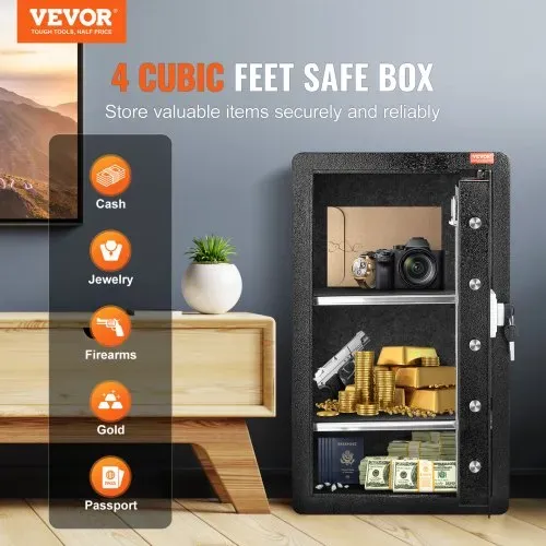 VEVOR Safe Tresor mit feuerfester Geldtasche, Einzeltür-Safe 113 L, 2 Trennwände, digitaler Möbeltresor mit Schlüssel, Code und Fingerabdruck, Wertsachenbox für Geld und Schmuck, Geldtresor Schwarz VEVOR Safe Tresor mit feuerfester Geldtasche, Einzeltür-Safe 113 L, 2 Trennwände, digitaler Möbeltresor mit Schlüssel, Code und Fingerabdruck, Wertsachenbox für Geld und Schmuck, Geldtresor Schwarz