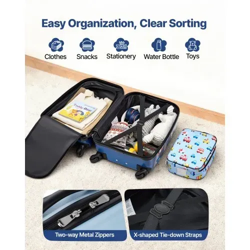 VEVOR 5 tlg. Kinderkoffer Set, 457,2 mm, Hartschalenkoffer mit Kindertrolley, Rucksack, Nackenkissen, Lunchbox & Kofferanhänge, Kofferset fürJungen & Mädchen, praktisch für Reisen Fliegen (Autos) – Bild 2