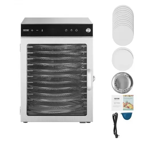 VEVOR Dörrgerät Dörrautomat 12 Edelstahlschalen, elektrischer 800 W Futtertrockner mit einstellbarer Temperatur, Gefriertrockner für Trockenfleisch Fleisch Obst Gemüse Kräuter Hundeleckerlis – Bild 8